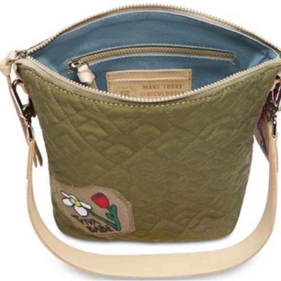 Consuela Olive Quilted Crossbody Bag with Floral Patch NWT - Picture 5 of 6